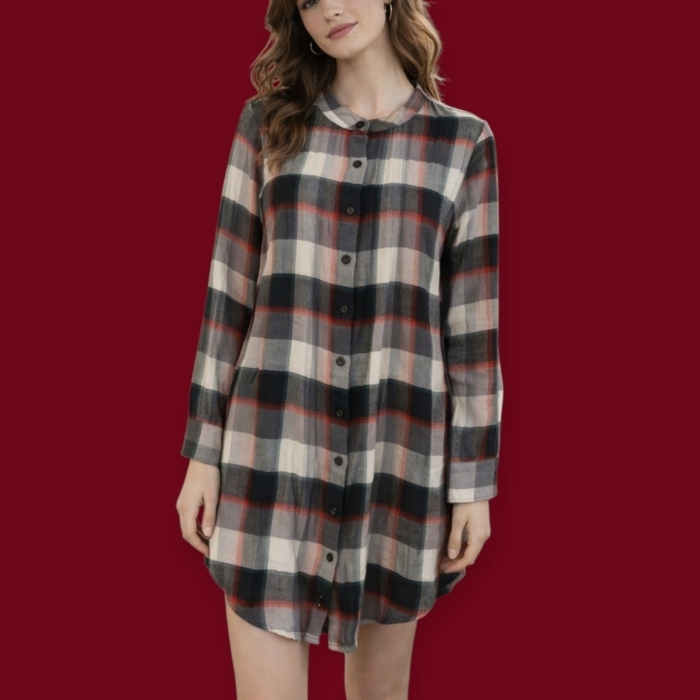 MATILDA JANE Flannel Long Sleeve Button Down Lounge Mini Dress